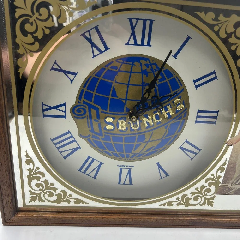 Vintage George Nathan Religious Footprints In The Sand Mirrored‎ Clock Untested